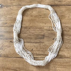 Necklace Jewelry Beaded White Floral Multi-Strand Silver, Clear Beads, Flower